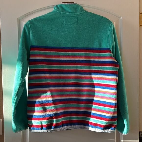 Lands’ End Women's Large Heritage Fleece Snap Neck Pullover striped sweatshirt - Picture 4 of 8